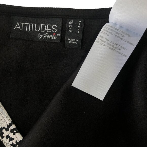 Attitudes by Renee Womens Black M Faux Suede Snake Trim 3/4 Sleeve Loose Top - Picture 6 of 8